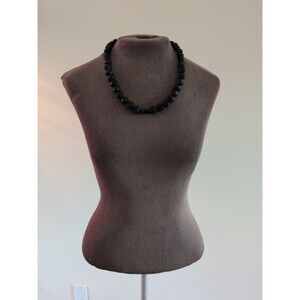 Antique Victorian WHITBY JET 24" Fancy Carved Rose Bead  Necklace